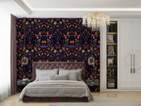 Wall mural with radiant flowers and luminous finish

