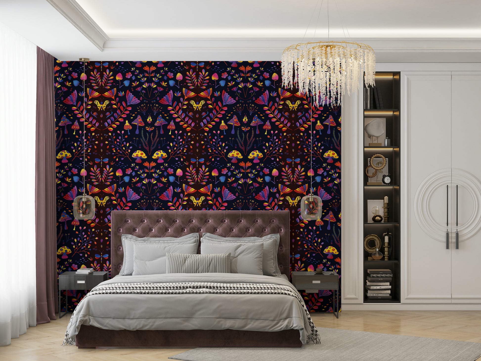 Artistic floral wall mural for calm interiors

