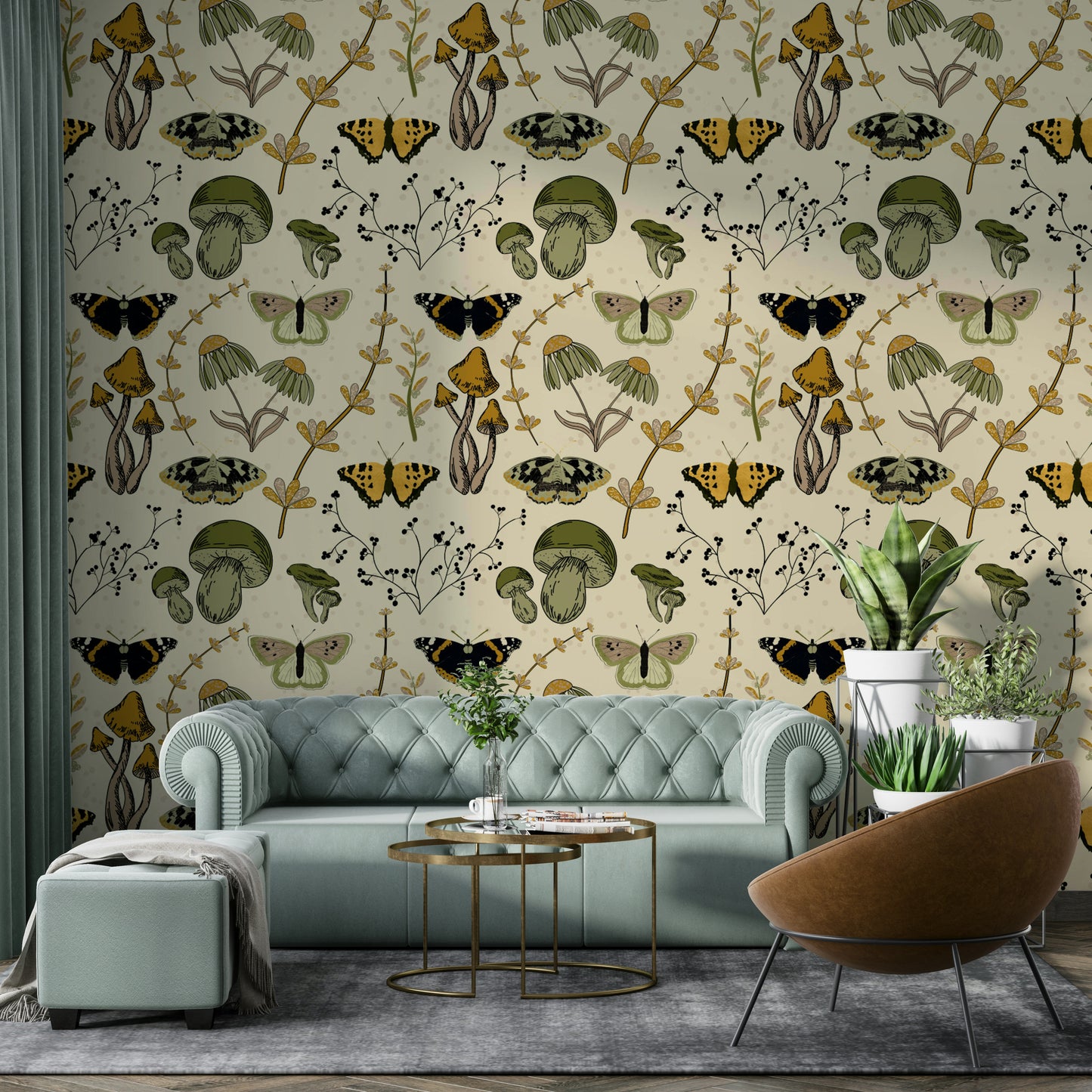 Soft meadow scene mural for bedroom walls

