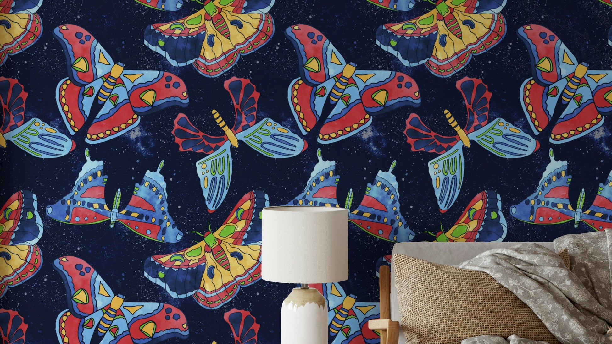 Wall mural with moths and star constellations

