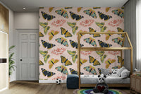 Butterflies in Bloom wall mural in soft shades

