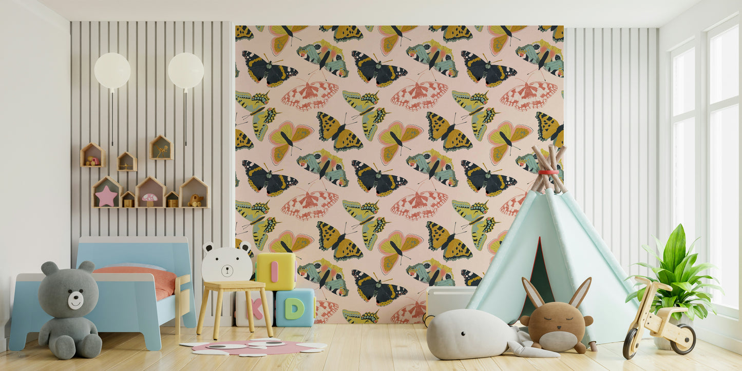 Bedroom with butterfly bloom mural wallpaper


