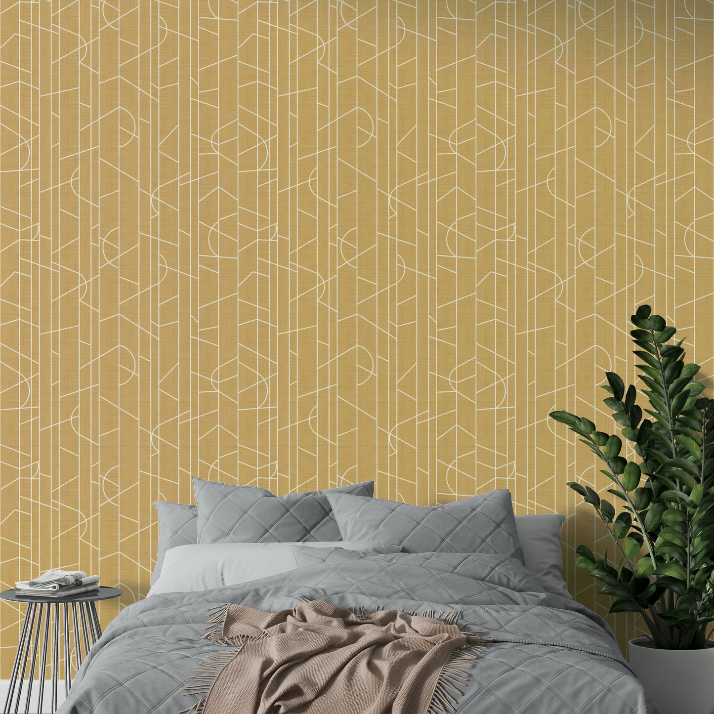 Warm neutral wallpaper with curved movement

