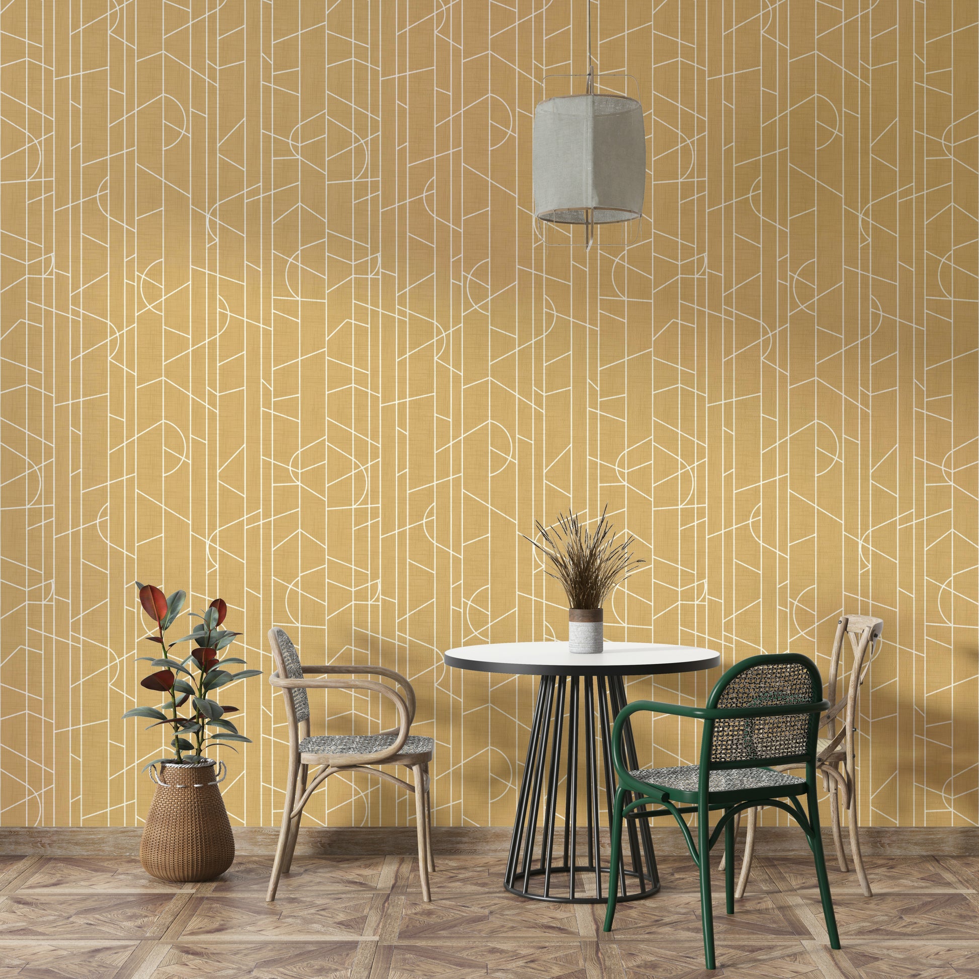 Canvas-style wallpaper in warm honey color

