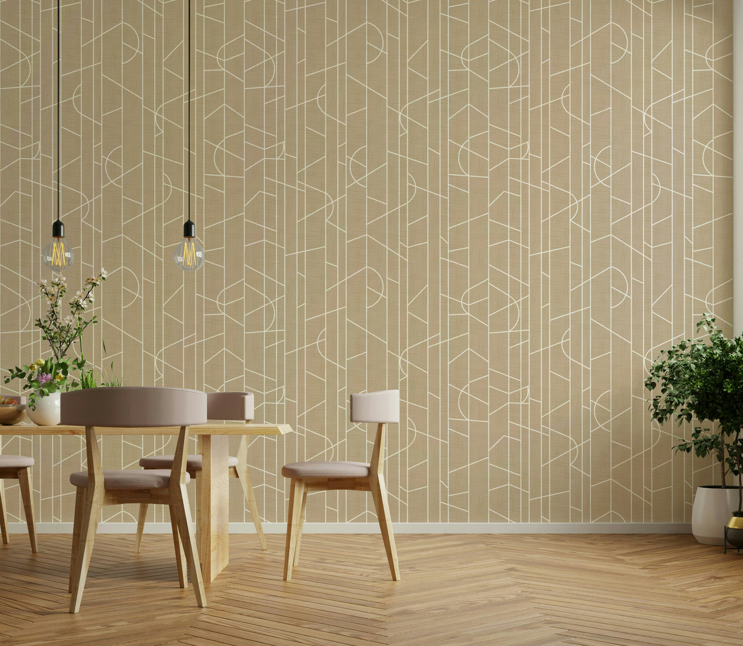 Calm neutral wallpaper with modern abstract lines

