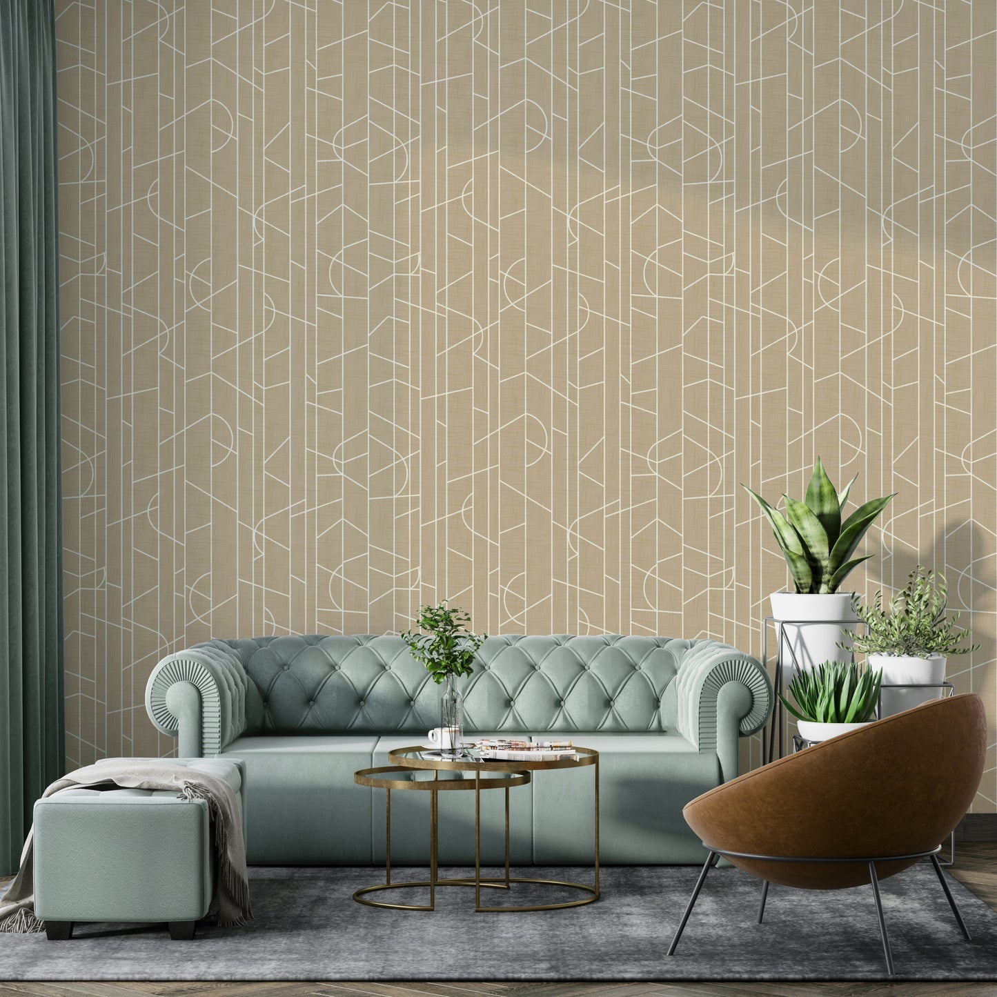 Warm earth-toned wallpaper with flowing lines

