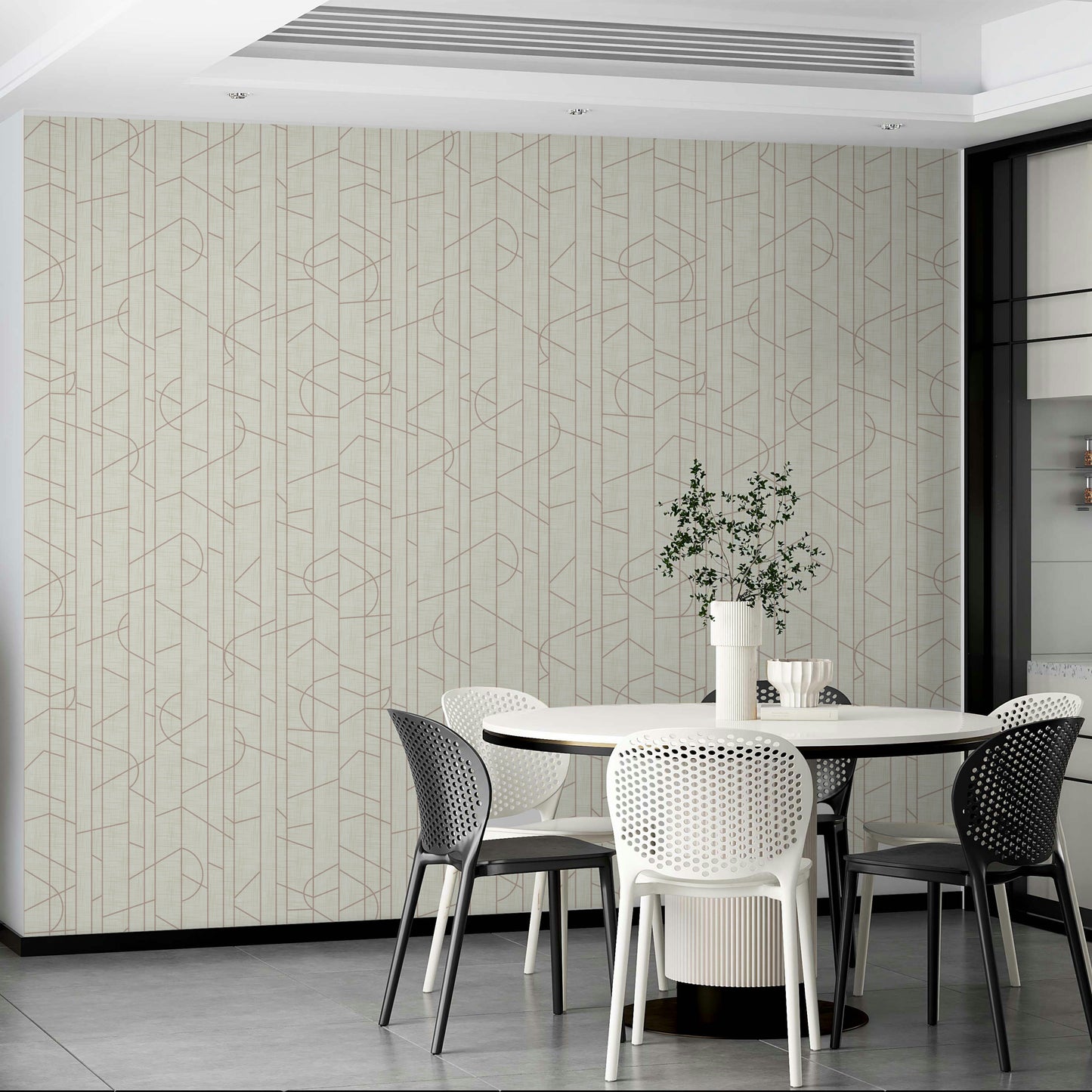 Mural wallpaper with soft rosy curved lines

