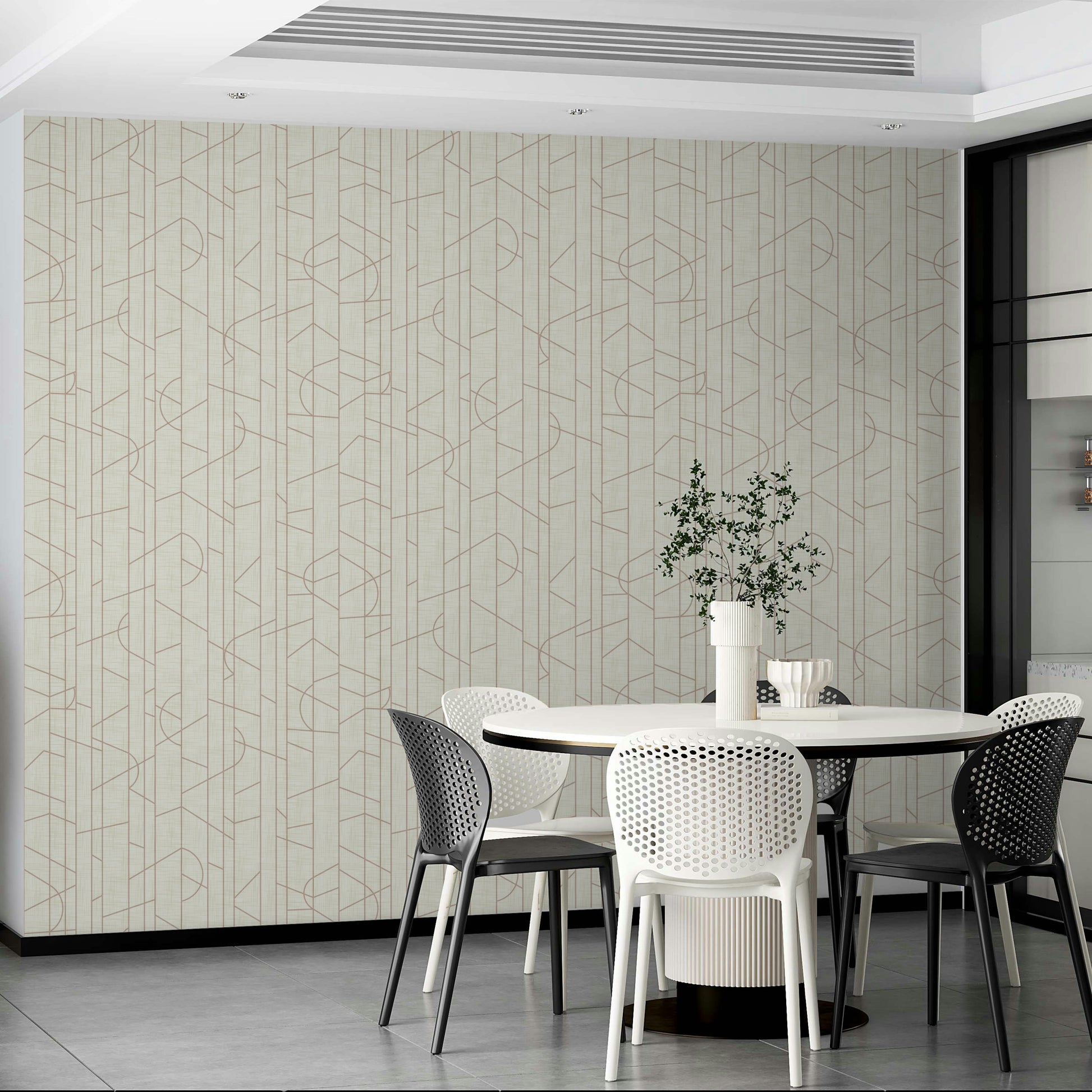 Mural wallpaper with soft rosy curved lines


