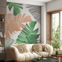Mural wallpaper with oversized leaf design

