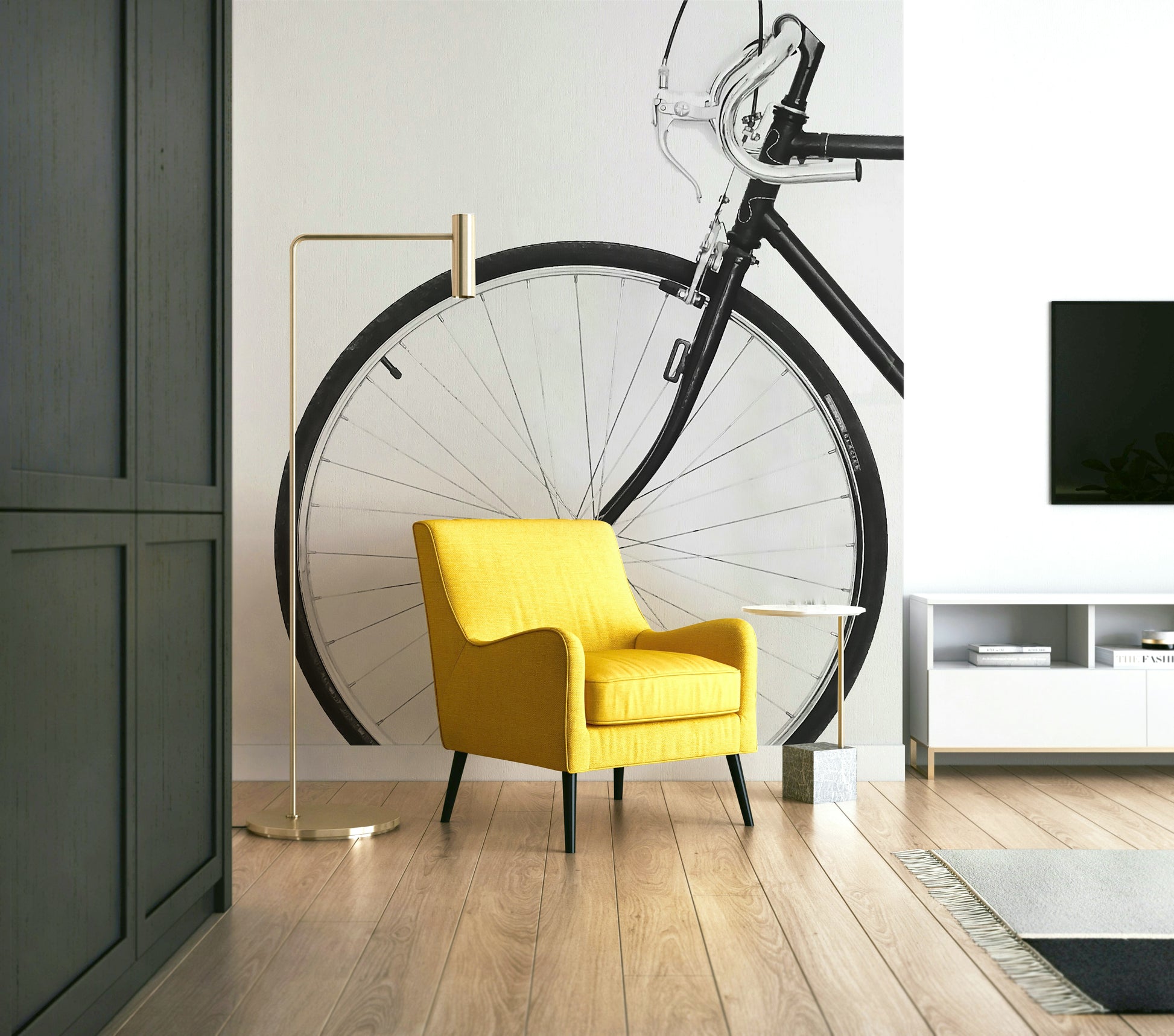 Urban-themed bicycle wallpaper for modern decor

