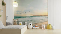 Serene Sunset Seascape Wall Mural with ocean and sunset colors.

