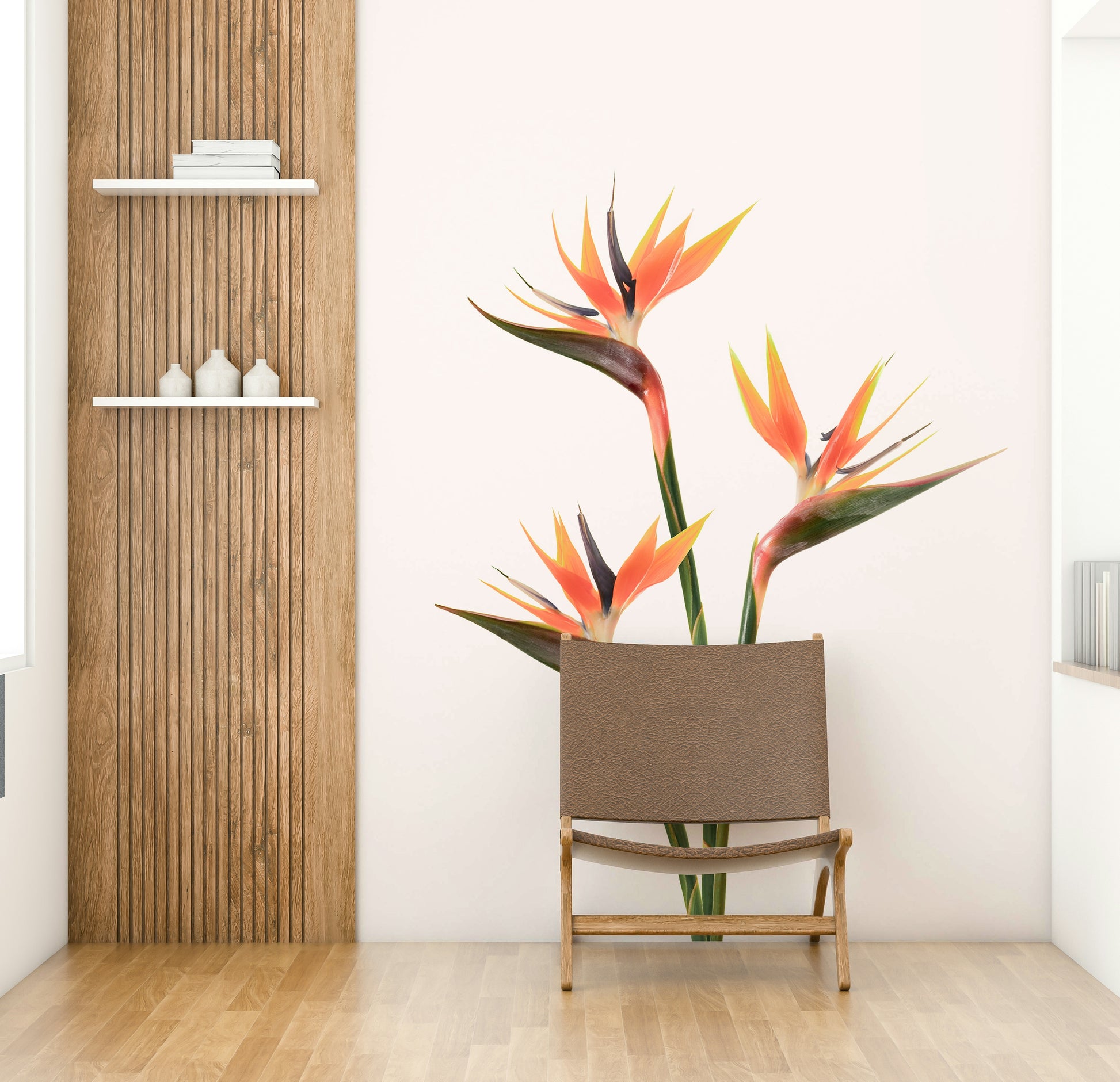 Bold and colorful Bird of Paradise flower wall mural for interiors.

