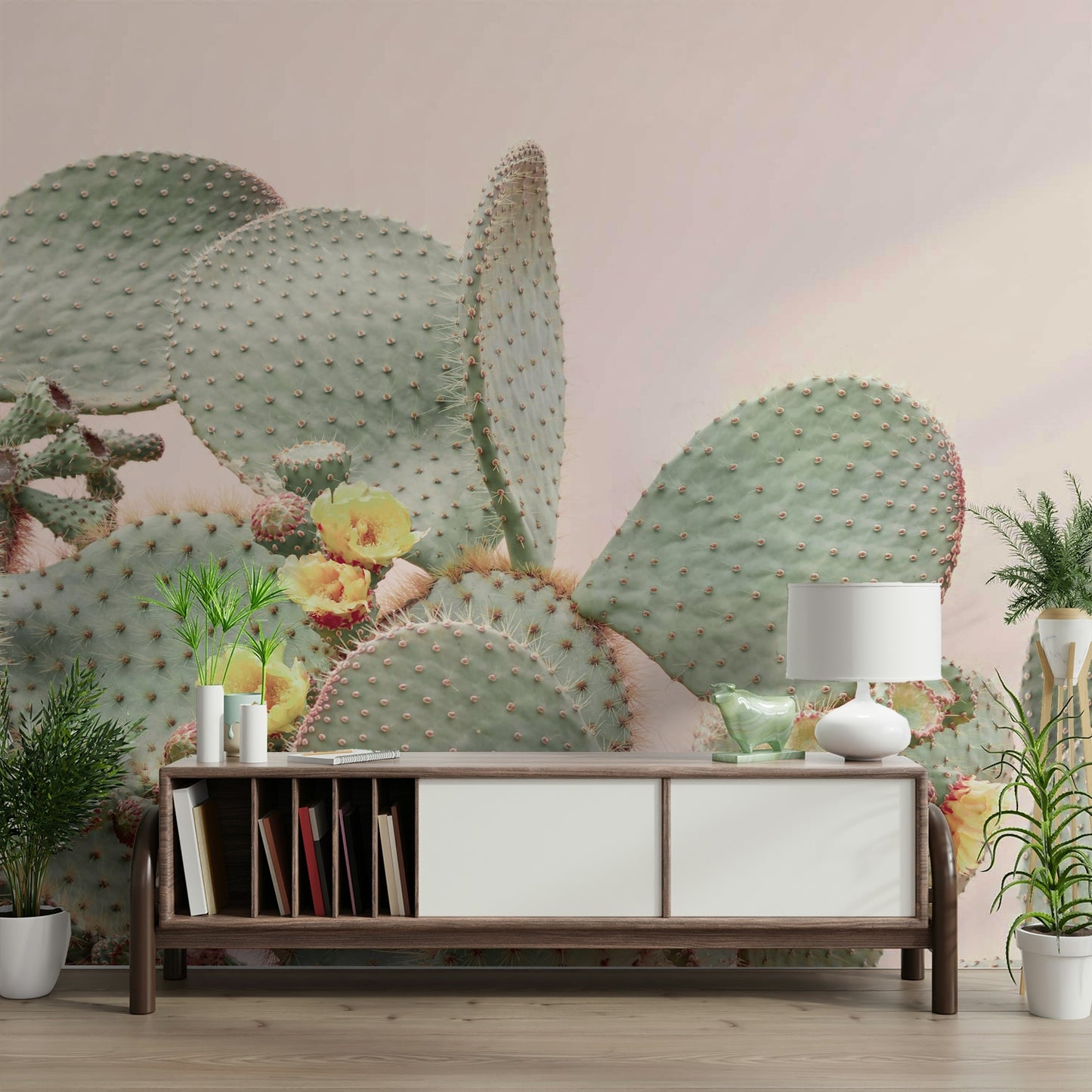Desert-inspired Cactus Blossom Dreams mural for a peaceful atmosphere.

