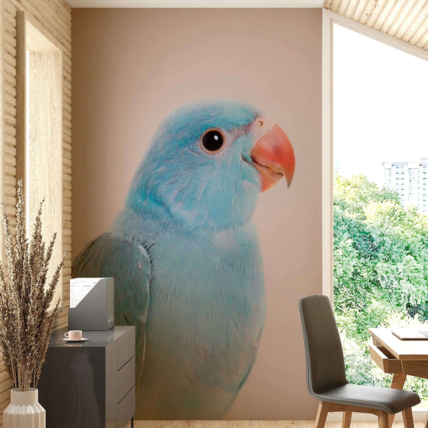 Romantic lovebird wallpaper with delicate branches

