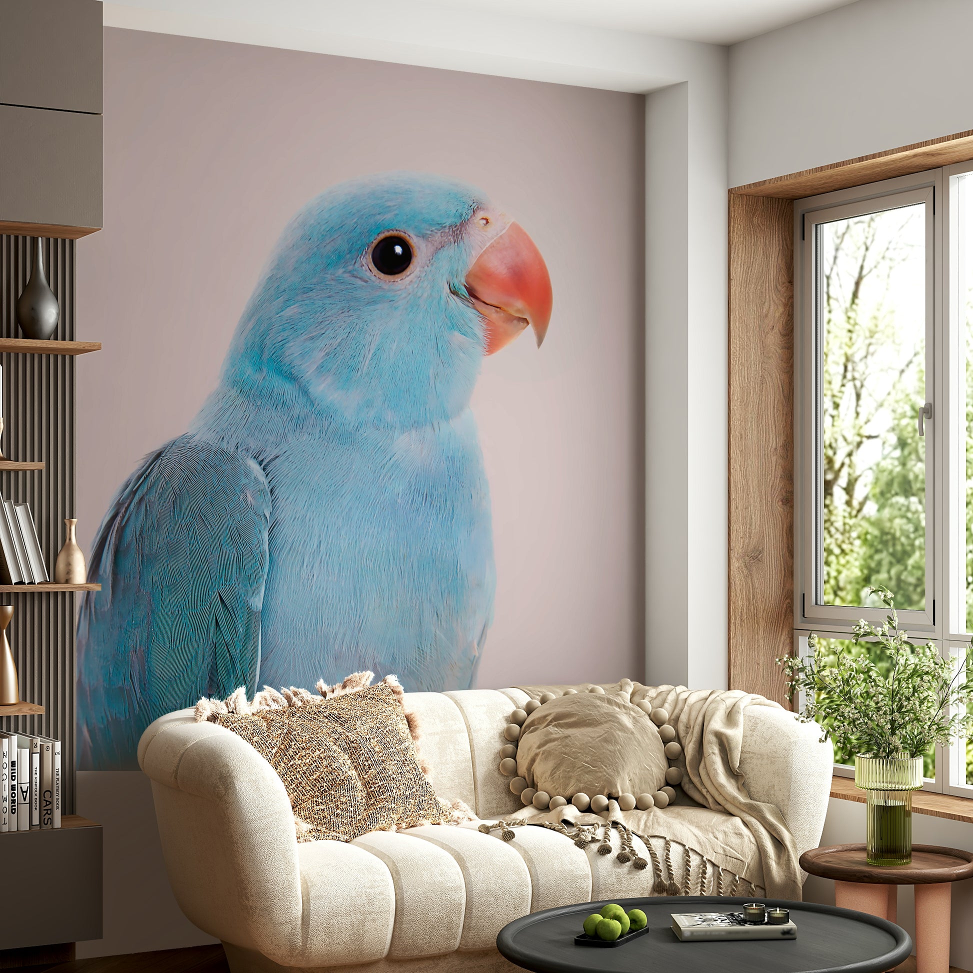 Nature-inspired lovebird mural for nursery or bedroom

