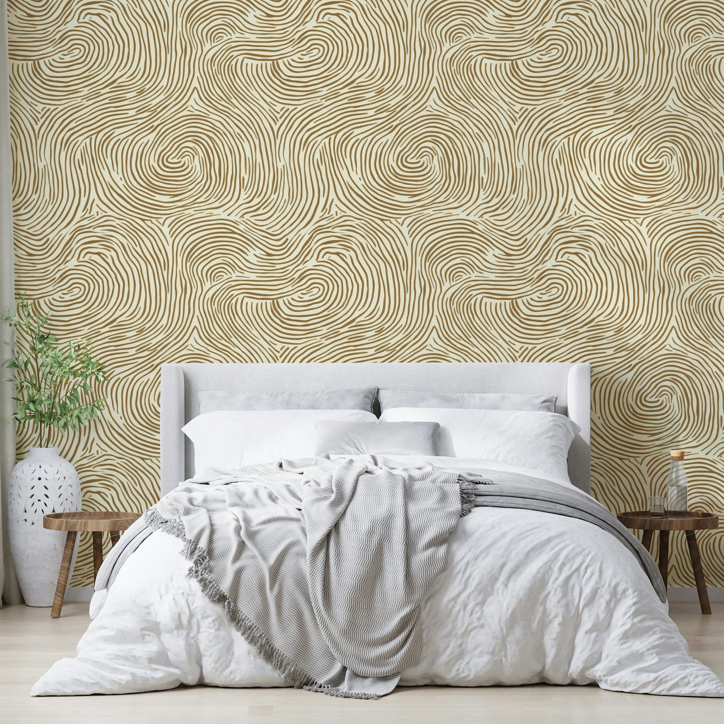 Woven design wallpaper for a warm, inviting atmosphere.

