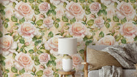 Elegant rose wallpaper mural featuring intricate floral patterns.

