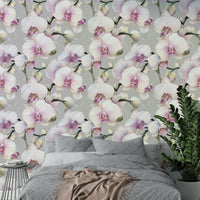 Orchid flower wallpaper mural for a calming, luxurious look.

