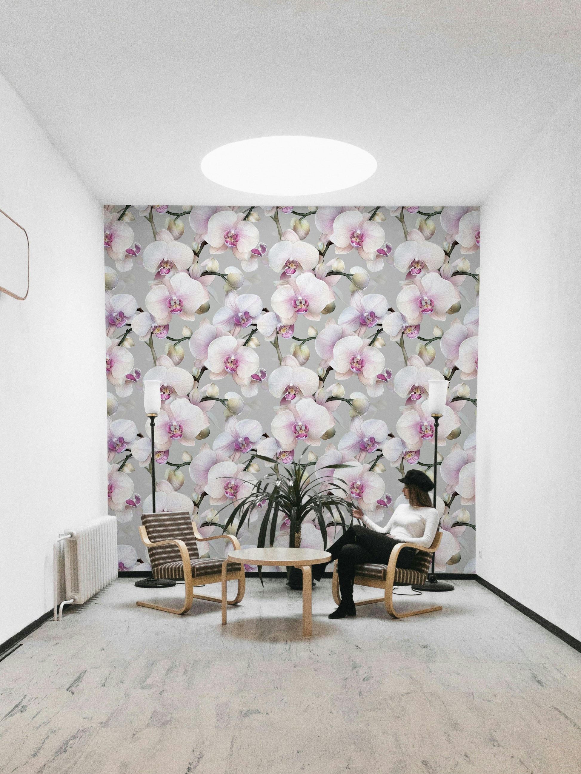 Floral mural wallpaper featuring elegant orchids for modern rooms.

