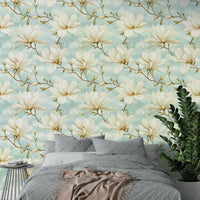 Beautiful magnolia flower wall mural with soft tones.

