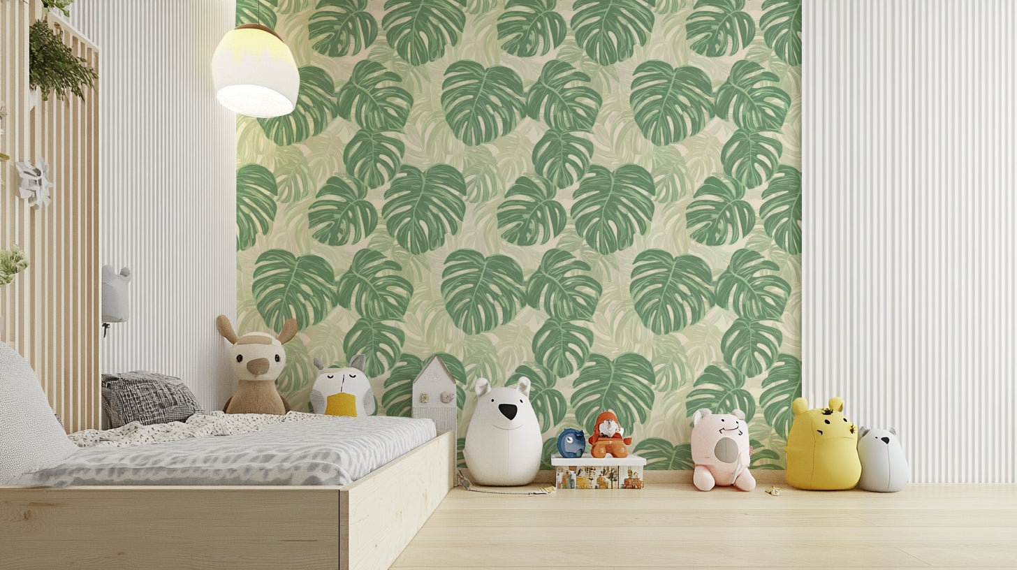Tropical Monstera Moments wallpaper mural for modern decor.

