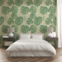 Fresh and green monstera wallpaper for relaxing room vibes.

