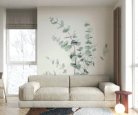 Calm wall mural with botanical sketch pattern

