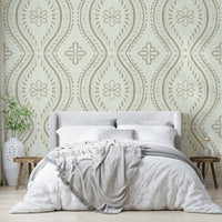 Safari-toned damask wallpaper for relaxed interiors

