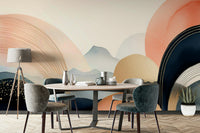 Boho kids mural with abstract sky elements

