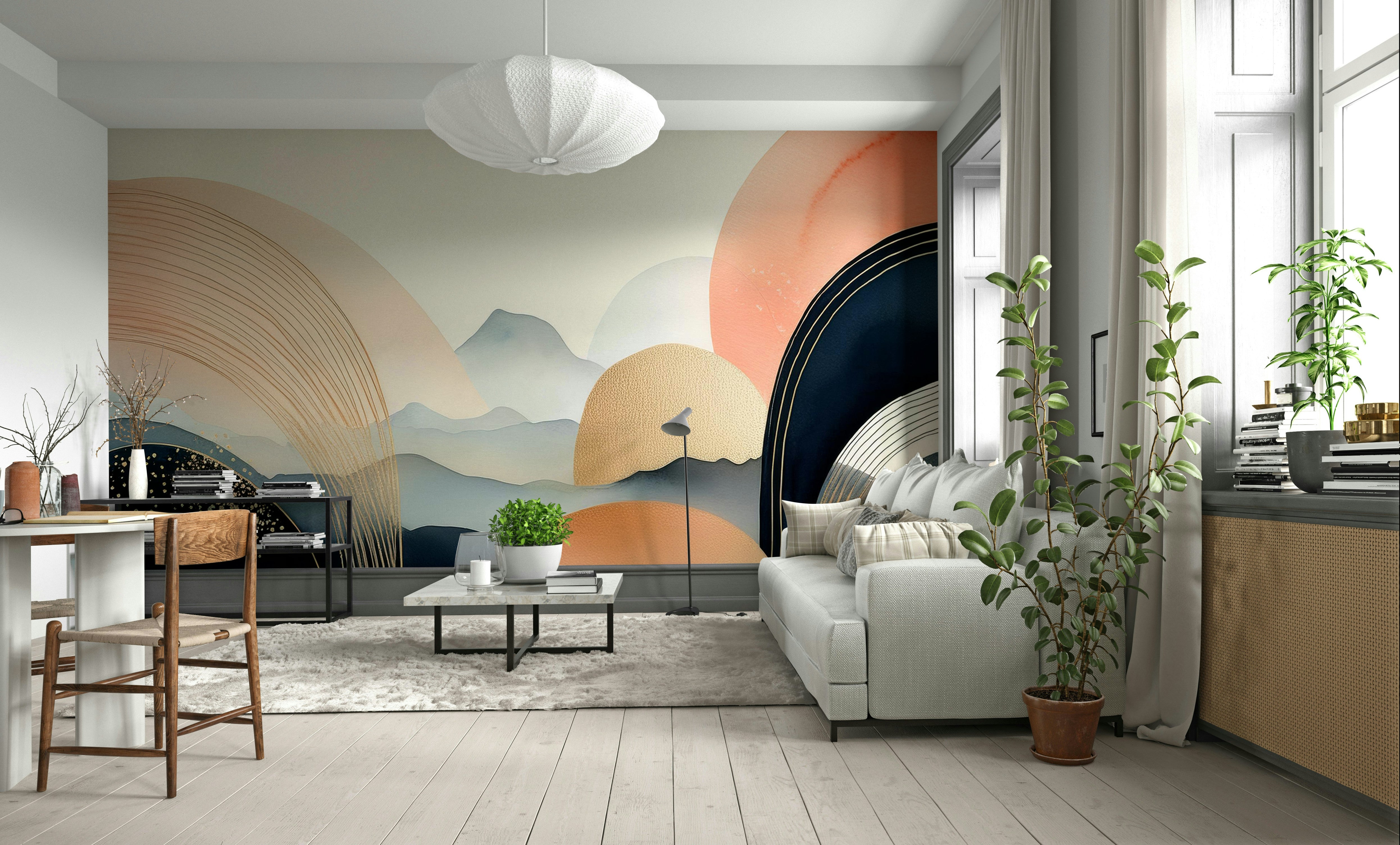 Serene boho skyscape mural for nursery walls

