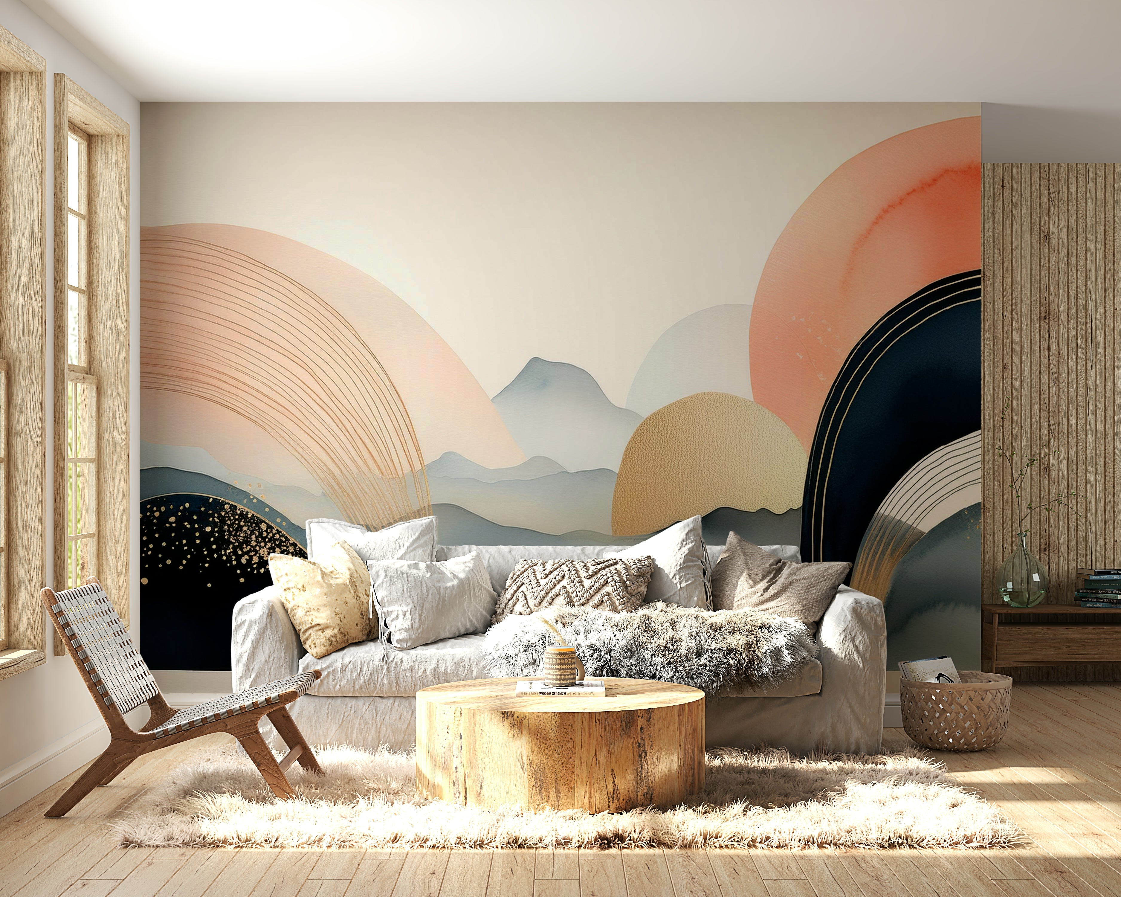 Boho-style children’s wall mural with sky design

