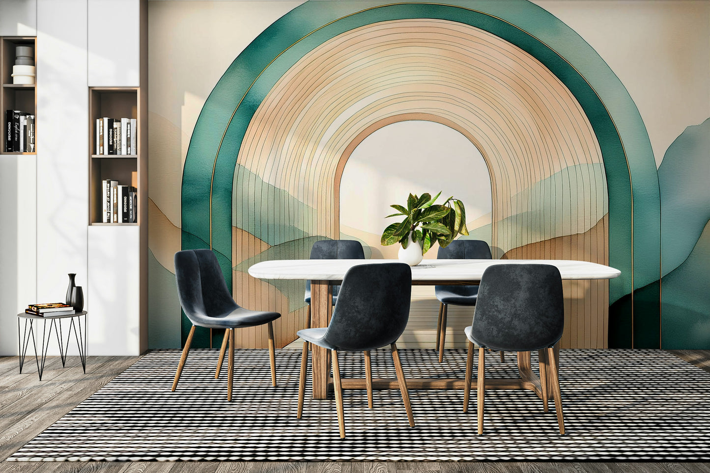 Tranquil teal arch design perfect for peaceful, modern interiors.

