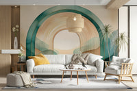 Teal Dream Arches mural creating a serene, calming retreat at home.

