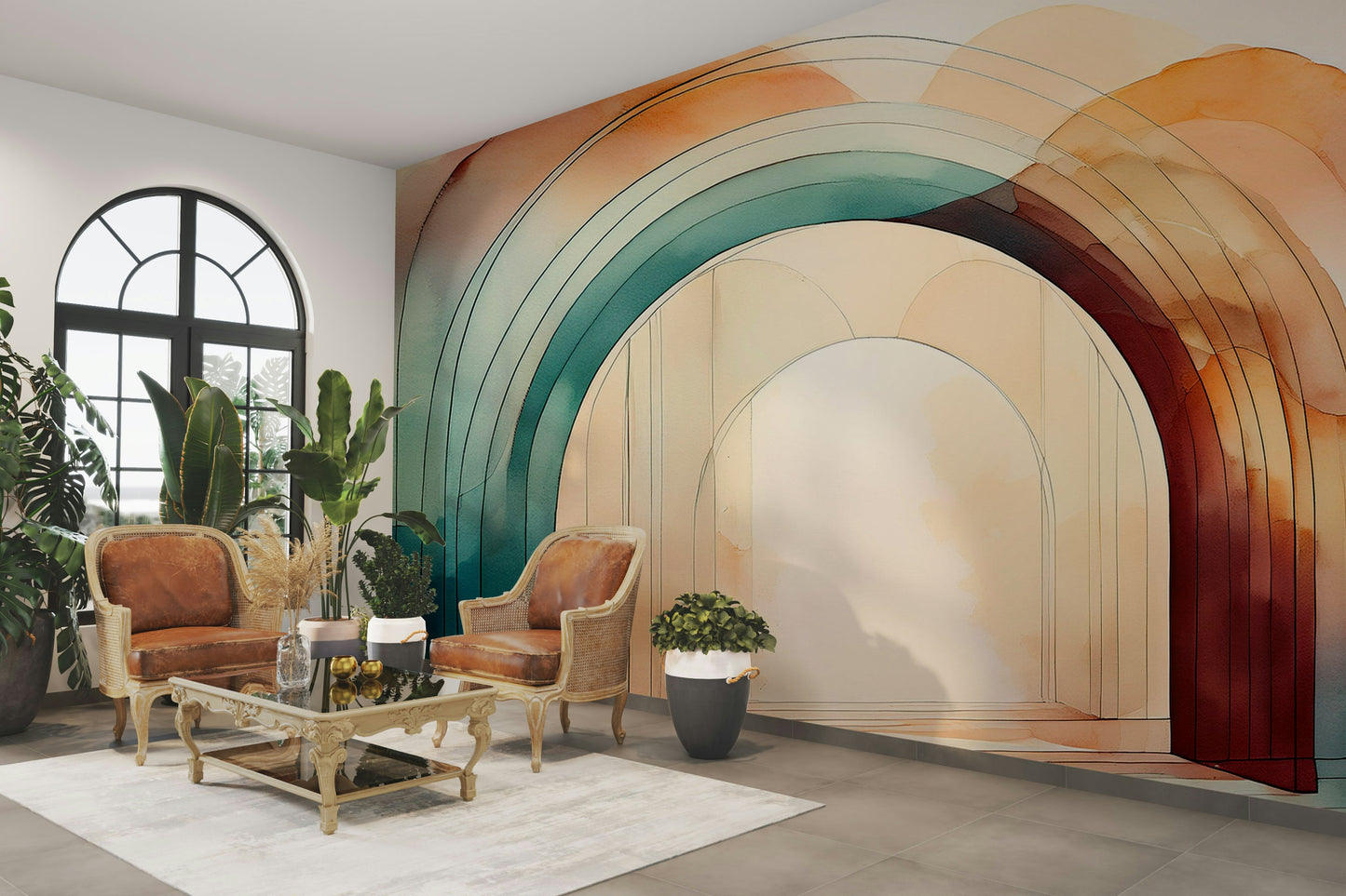 Teal Dream Arches 2 mural creating a serene atmosphere in your room.

