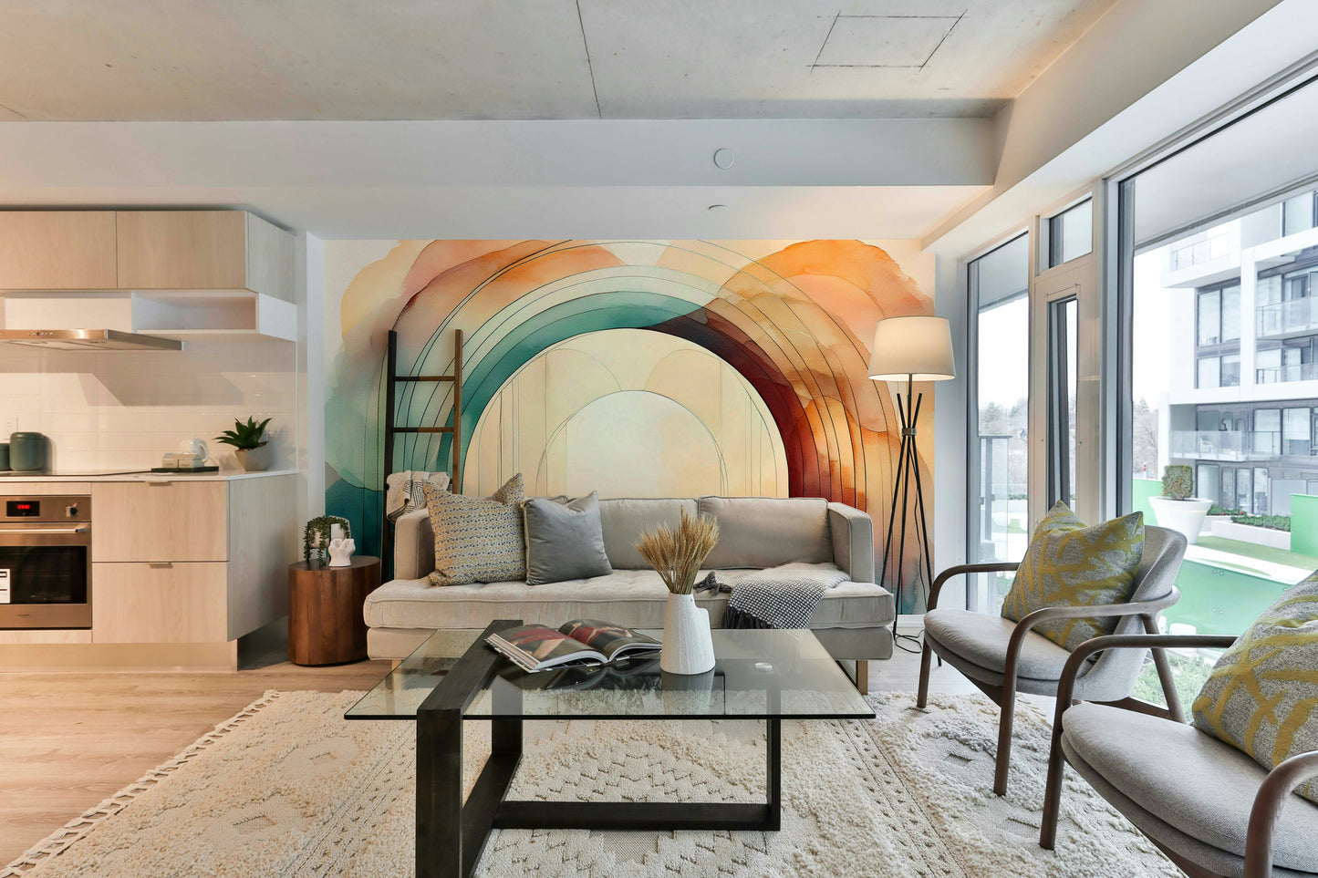 Tranquil teal arches adding calm to any space with wall mural.

