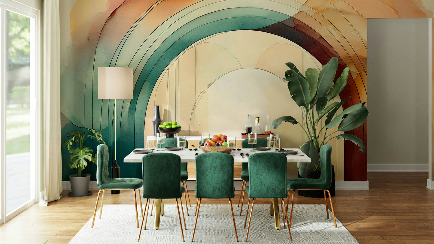 Teal Dream Arches 2 mural offering a calming, elegant vibe.

