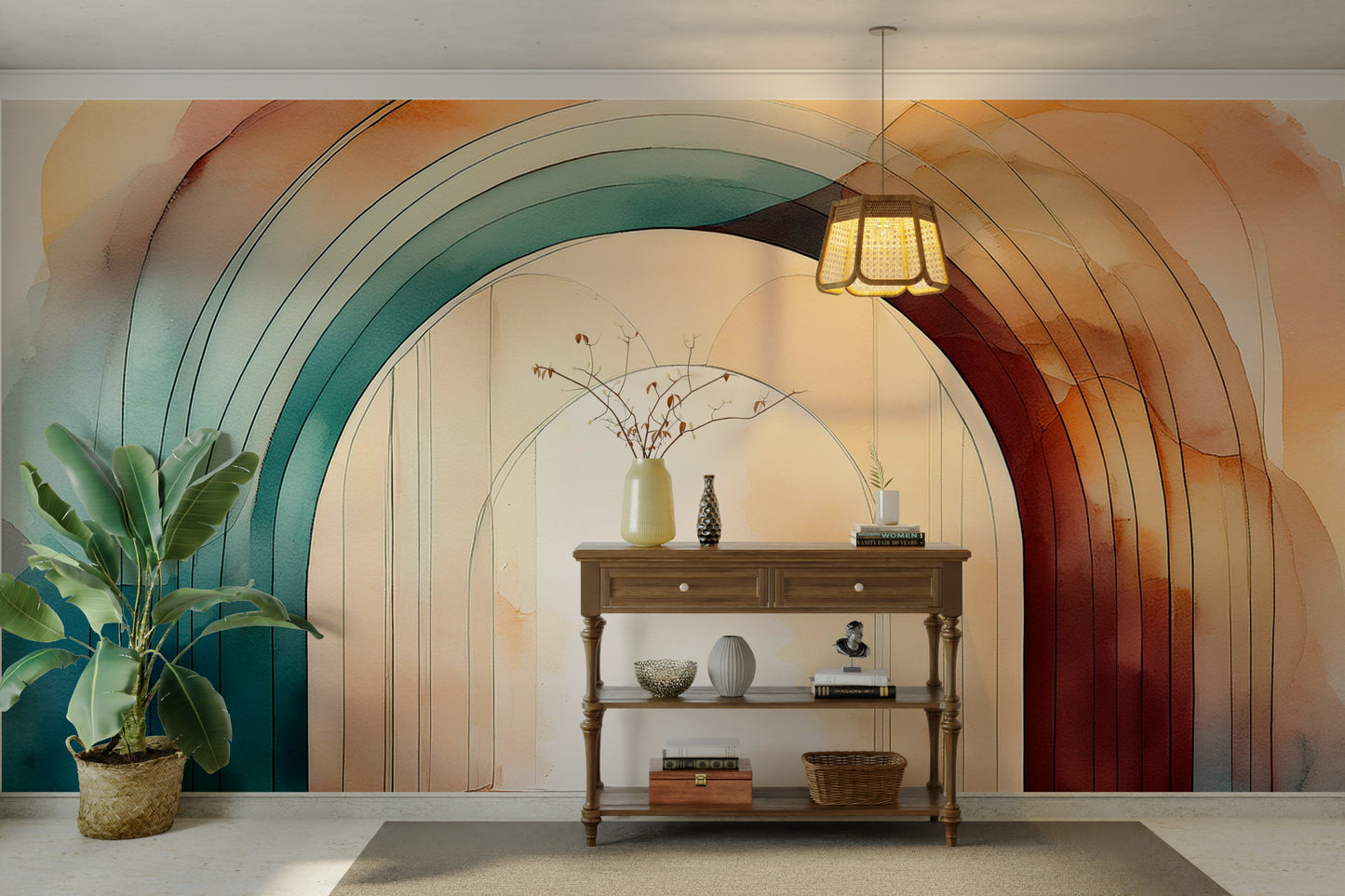 Soft, flowing teal arches in the Teal Dream Arches 2 wall mural.

