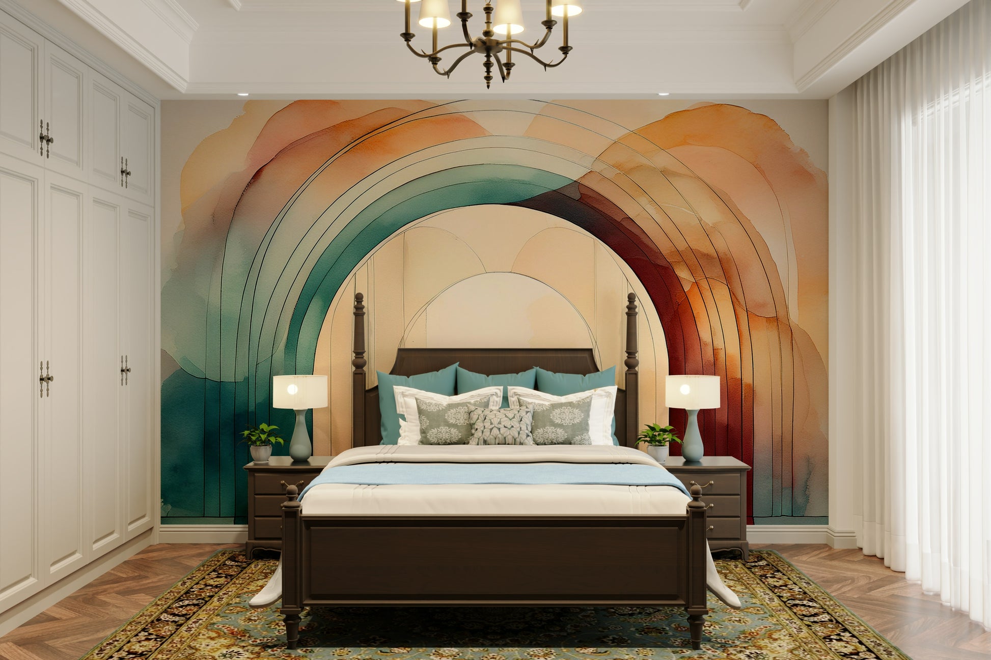 Teal Dream Arches 2 Wall Mural featuring elegant teal arches.


