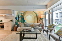 Soft floral patterns framed by arches in Botanical Dream Arches mural.

