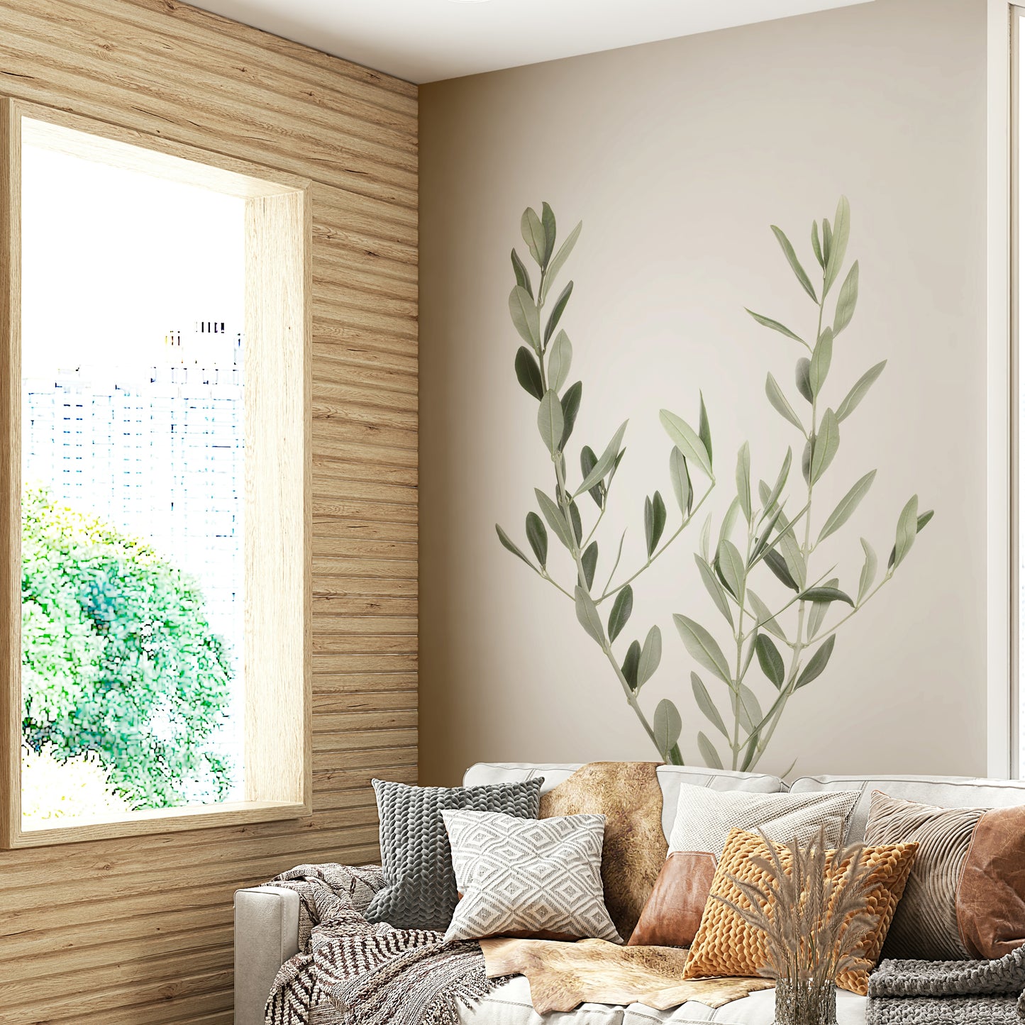 Lush botanical wallpaper mural for a calming atmosphere.

