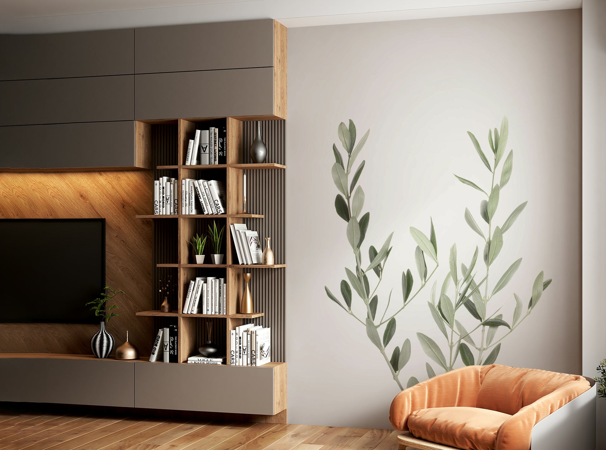 Botanical III Wall Mural featuring lush green leaves.

