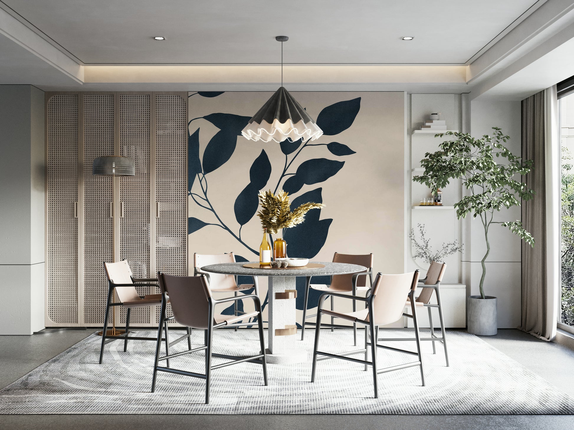 Sophisticated botanical silhouette design for wall murals.

