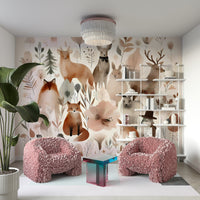 Whimsical Forest Friends mural creating a cozy, magical room.

