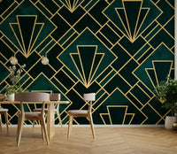 Stunning emerald and gold wall mural for creating an elegant look.

