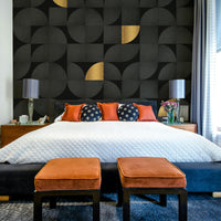 Mid-century luxury black and gold geometric wallpaper for walls

