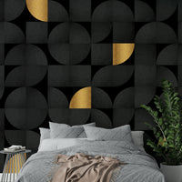 Geometric black and gold wall mural for contemporary spaces

