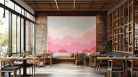 Serene pastel pink and lavender mural for a calming vibe.

