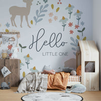 Cute woodland creatures in a soft, nature-inspired wall mural.

