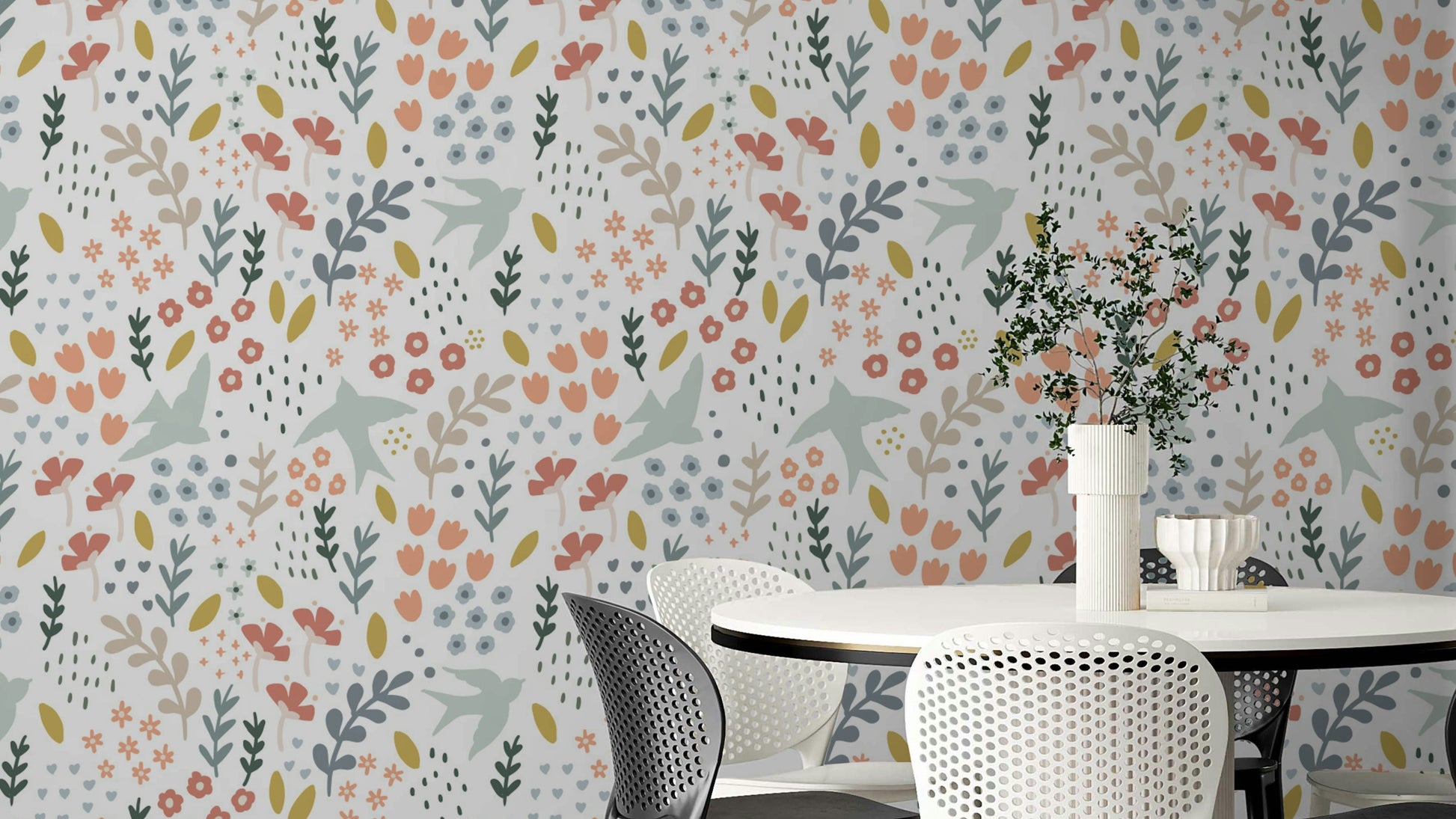 Bellbird Springtime Floral Wallpaper with vibrant blooms.

