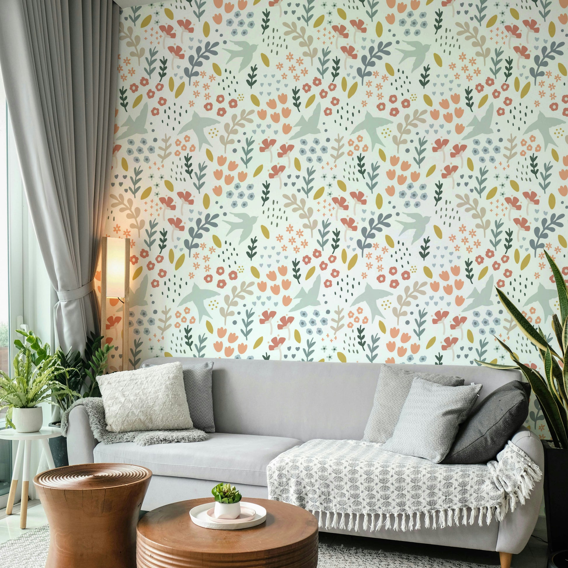 Uplifting floral wallpaper perfect for creating a cheerful room.

